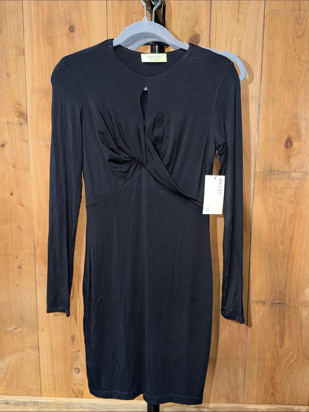 Bailey 44 Black Long-Sleeve Twist Detail Bodycon Dress